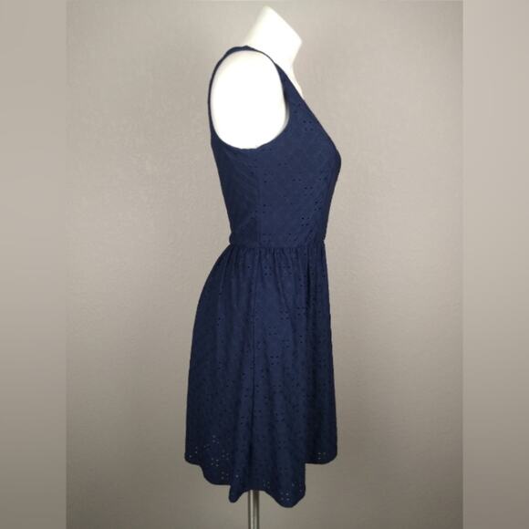 Maurices Eyelet Sleeveless Dress Navy Blue Size Small Spring Summer Wedding Mini - Picture 3 of 14